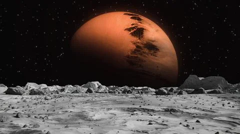 Moon surface and a big planet background Stock Illustration