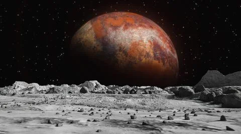 Moon surface and a big planet background Stock Illustration