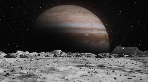 Moon surface and a big planet background Stock Illustration