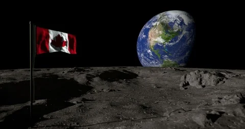 Moon surface with flag Canada and the Earth, with alpha mask Stock Footage 109067597