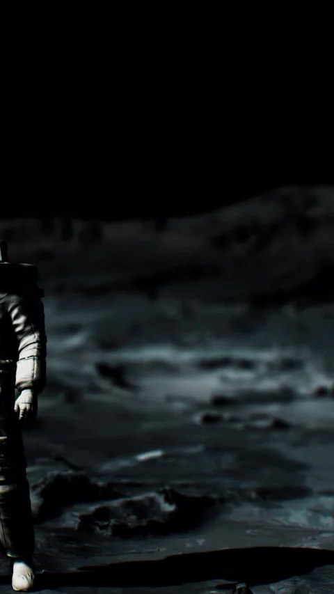Moon surface shows dark areas and light shades with craters and rocks Stock Footage 344961451