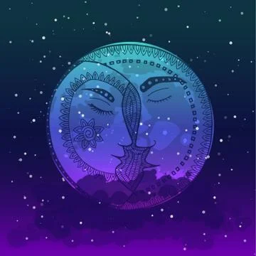 Moon tangle pattern. Stock Illustration