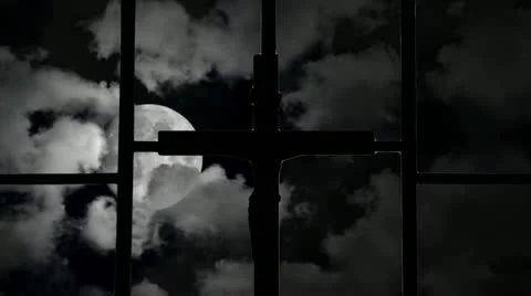 Moon Through Church Window Stock Footage