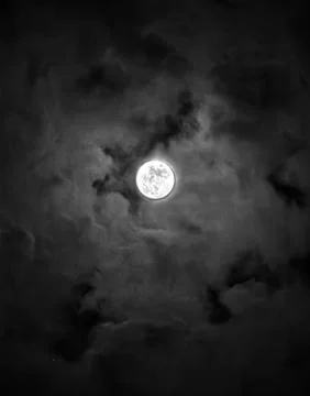 Moon Through Dark Clouds Dramatic Night Sky Atmospheric Full Moon Stock Photos