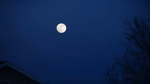 Moon Time Lapse Above a House and Trees - Dusk Turns to Night Video stock 85301546