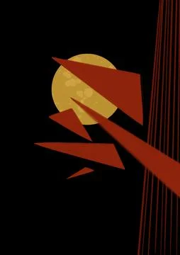 Moon in tree branches, abstract illustration on black background Stock Illustration
