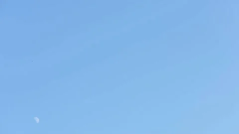 Moon at a two quarter phase against a blue early afternoon sky Stock Footage 165998884