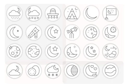 Moon Vector Icon Library with 24 Thin Line 64x64 Pixel Aligned Designs イラスト素材
