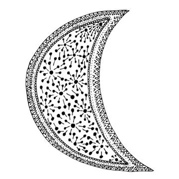Moon vector illustration, tangle pattern and zen doodle. Ilustração Stock