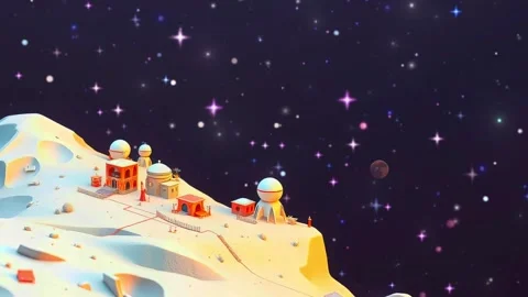 Moon Village Starry Sky: A Sci-Fi Animation with Colorful Stars, Desert Landsca Stock Footage 330321012