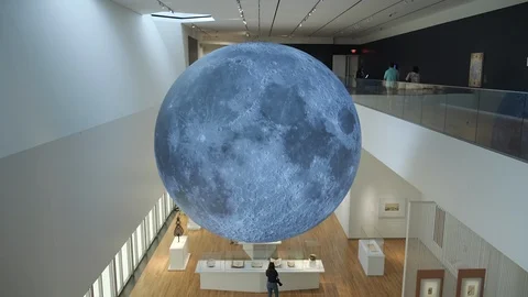 The Moon: A Voyage Through Time at the Aga Khan museum in Toronto, Canada. Stock Footage 111401634
