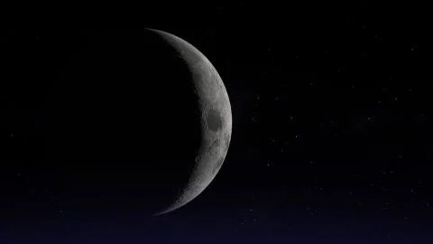The Moon in Waxing Crescent phase with title space on the right. Stock Illustration