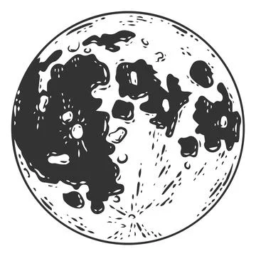 Moon, white background, black strokes. Sketch scratch board imitation coloring. Stock Illustration