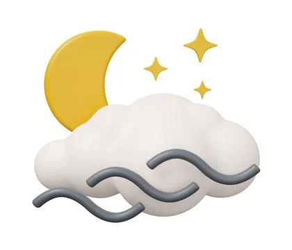 Moon wind cloud 3d weather. isolated minimal 3d render illustration in cart.. Stock Illustration