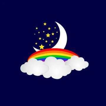 Moonbow , Moon and star with clouds vector illustration clip art Stock Illustration