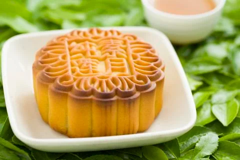 Mooncake and tea Stock Photos