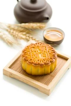 Mooncake and tea Stock Photos