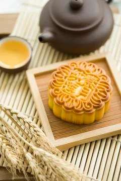 Mooncake and tea Stock Photos