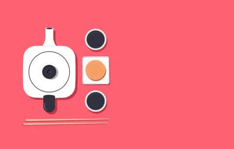 Mooncake with cup on the red background 스톡 일러스트