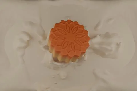Mooncake with Milk splash design element,white abstract liquid background,3D  Stock Illustration