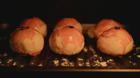 Mooncake Pastry Baking in a Hot Oven for Mid Autumn Festival Vídeos de archivo 345668968