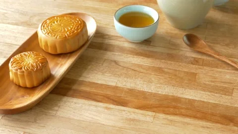 Mooncake with tea Stock Footage 138412053