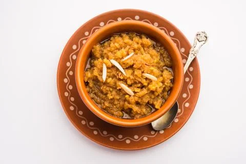 Moong Dal Halwa or Mung Daal Halva is an Indian sweet /dessert recipe, garnis Stock Photos