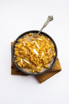 Moong Dal Halwa or Mung Daal Halva is an Indian sweet /dessert recipe, garnis Stock Photos