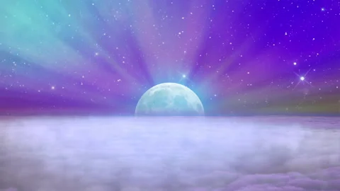 Moonlight Above Clouds In Starry Space Colorful Motion Background Stock Footage 192850984