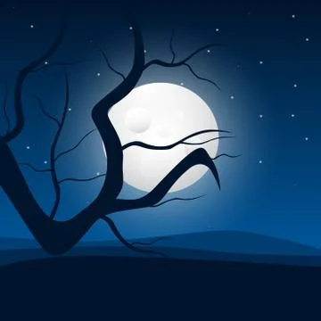 Moonlight and Tree Stock Illustration