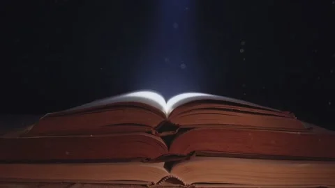 The moonlight falls down on the opened book. Stock Footage 147206418
