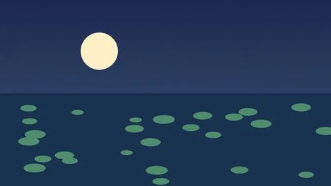 Moonlight floating green bubbles on dark blue night sky background Stockillustratie