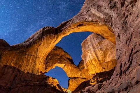 Moonlight Glow on Double Arch Foto stock