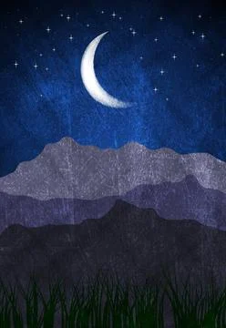 Moonlight night on grunge canvas. Vector background eps 10 Moonlight night... Stock Photos