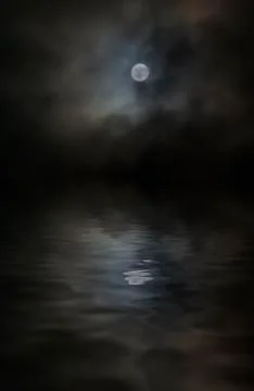 Moonlight night landscape clouds reflection in water Stock Photos