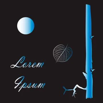 Moonlight night. A single leaf falls from a tree Stock Illustration