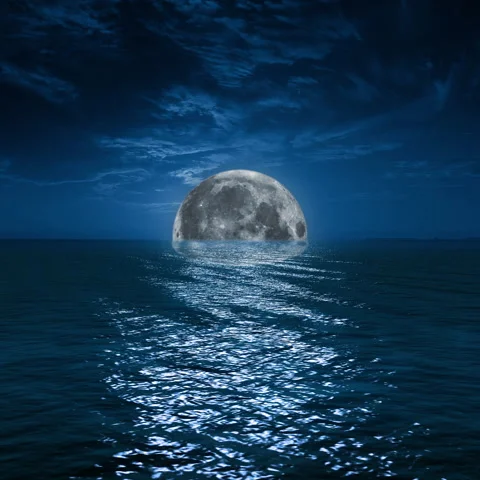 Moonlight in ocean landscape. Bright full moon over the sea Stock Footage 265893814
