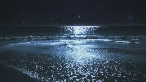 Moonlight Over Ocean Waves Washing Beach Sand Stock Footage 168026690