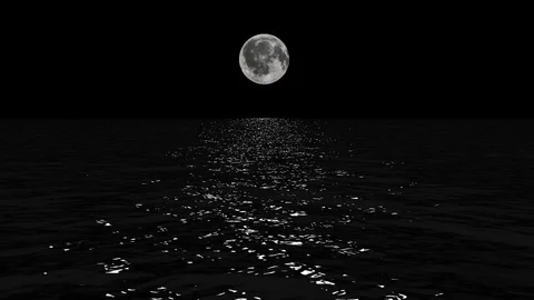 Moonlight path with low fool moon above the sea Stock Footage 84627183