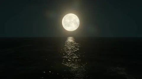 Moonlight path with low moon above sea 스톡 동영상 132424568