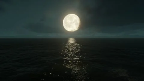 Moonlight path with low moon above sea. Stockbeeldmateriaal 132424577