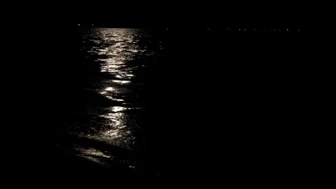 Moonlight reflection on calm sea water at night Stock Footage 306646744