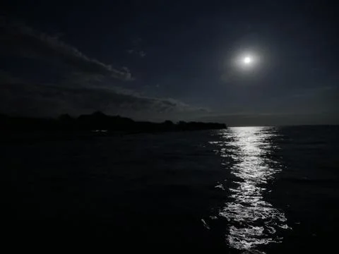 Moonlight reflection on ocean on a clear summer's day Stock Photos