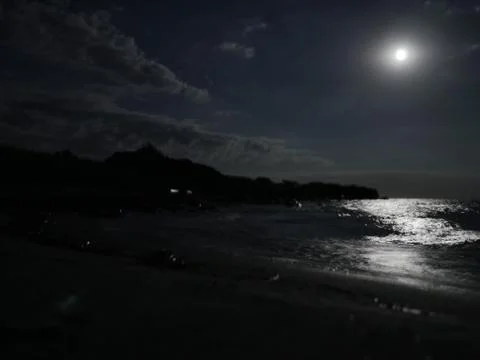 Moonlight reflection on ocean on a clear summer's day Stock Photos