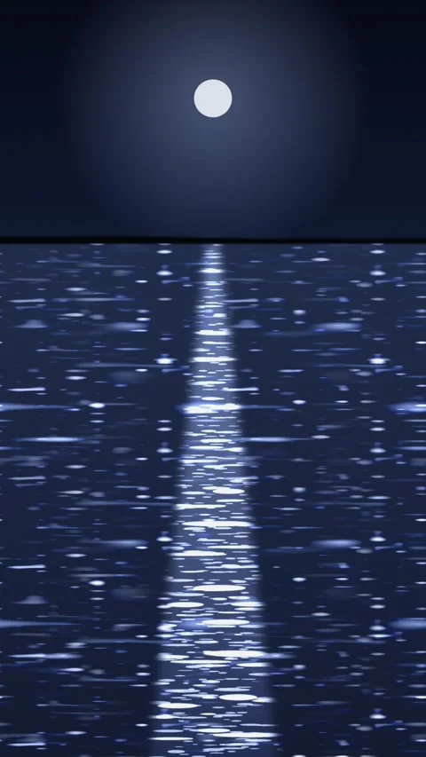 Moonlight reflection on ocean waves. 2d animation Stock-Footage 344648626
