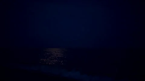Moonlight reflection on the water. Night shot Stock Footage 51162974