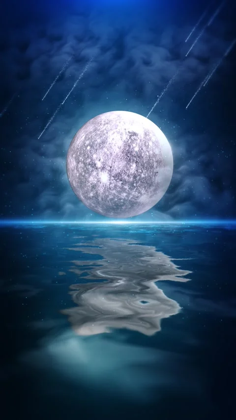 Moonlight River Water Night Landscape Full Moon Horizon. Amazing night landscape Stock Footage 333967518