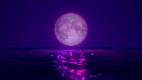 Moonlight road reflection abstract pink effect. Glowing bright red smile sign Stock Footage 124921577