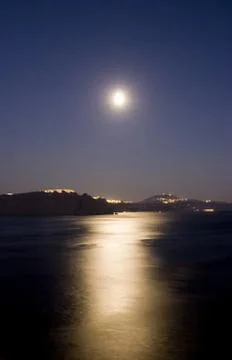 Moonlight in santorini Stock Photos