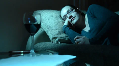 Moonlight shine on a girl thinking in a bed Video stock 34294845